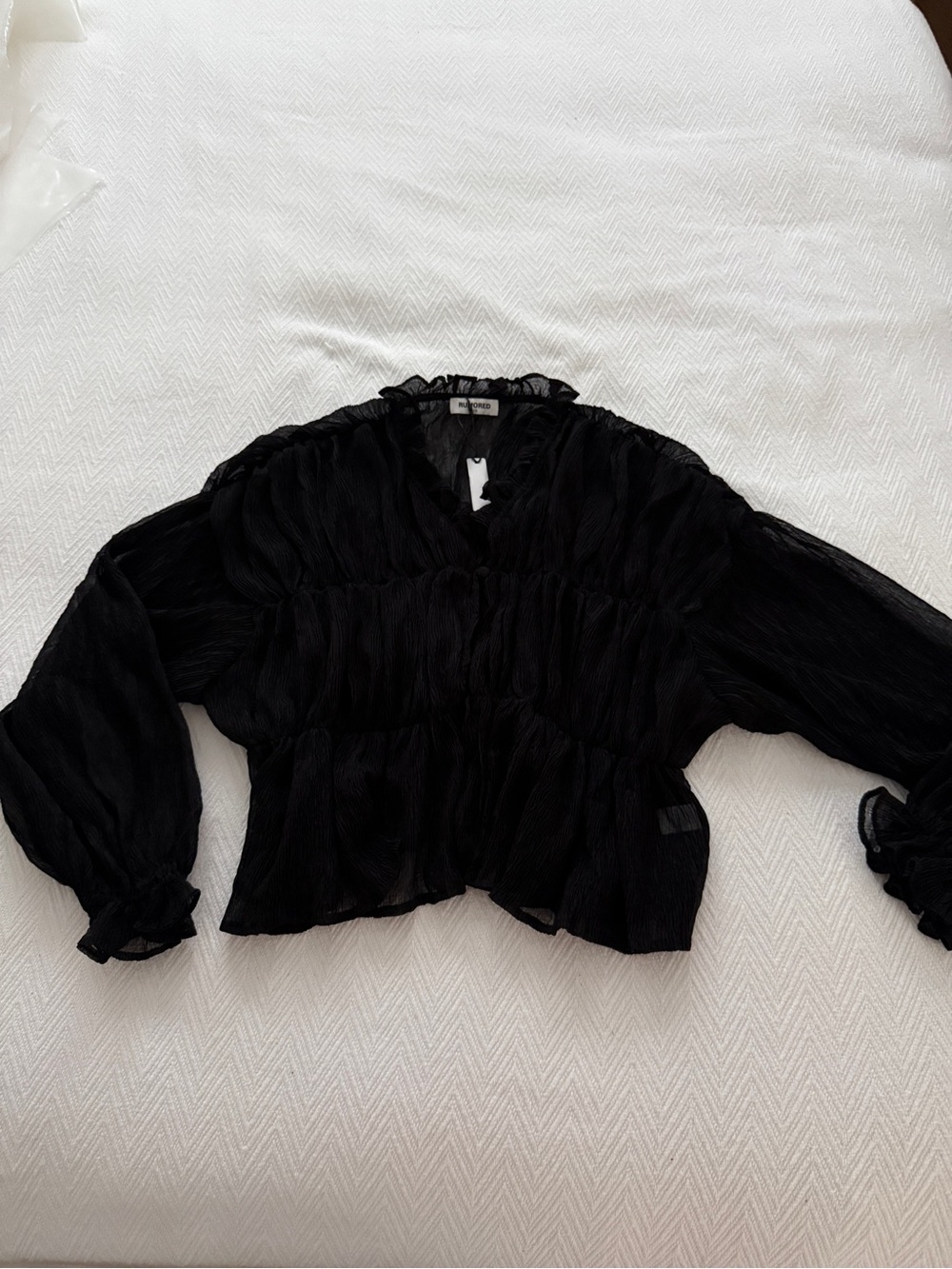Rumored Black Ruffle-Trim Peasant Blouse